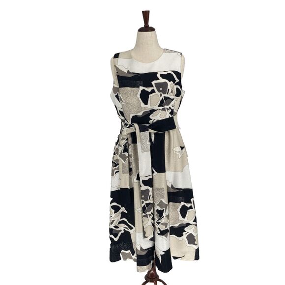 Natori Amaryllis Jacquard Dress SIZE 14 Belted Fit Flare Pockets Party Wedding - Picture 1 of 14